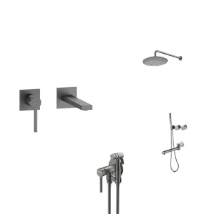 Комплект графітової душової системи прихованого монтажу, змішувача для умивальника та гігієнічного душу Nett QGr-22 + TSGr-99 + Gappo G7206-9 фото