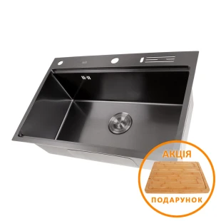 Чорна мийка для кухні з нержавійки з PVD покриттям багатофункціональна Nett NB-7048 фото