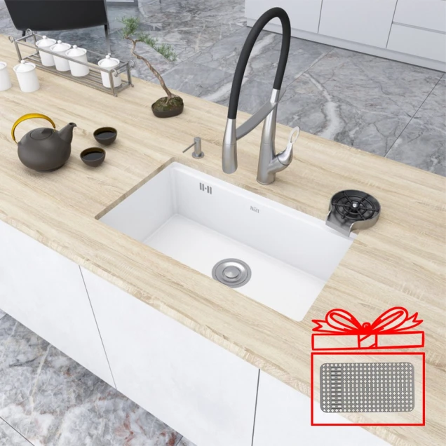 Біла мийка на кухню під стільницю 1 мм з нержавійки Nett NW-7042 фото