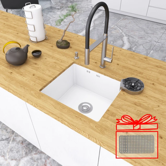 Біла кухонна мийка під стільницю 1 мм з нержавіючої сталі Nett NW-5045 фото
