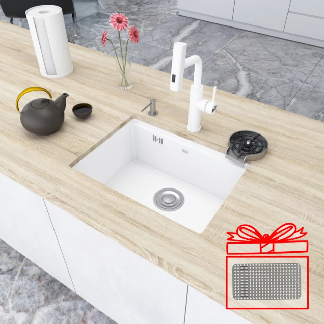 Кухонна мийка біла під стільницю 1 мм з нержавійки Nett NW-5742 фото
