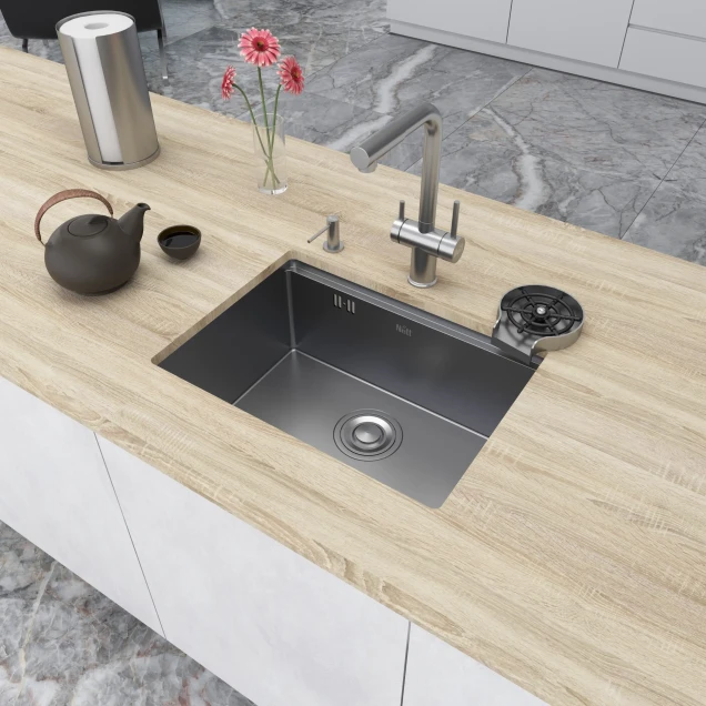 Уцінена мийка під стільницю з нержавійки кухонна станція 1.5 мм Nett NS-5742 фото