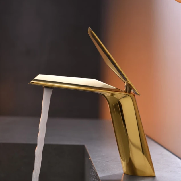 Глянцевий золотий змішувач на умивальник Nett DRG-66 фото