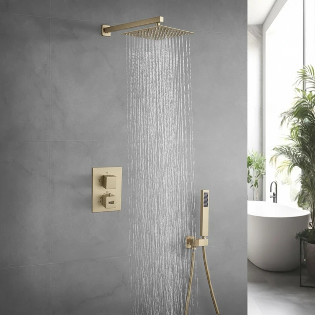 Золота душова система прихованого монтажу з термостатом Nett TSG-473 фото